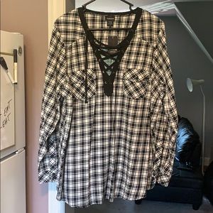 Black & white checkered lace up shirt